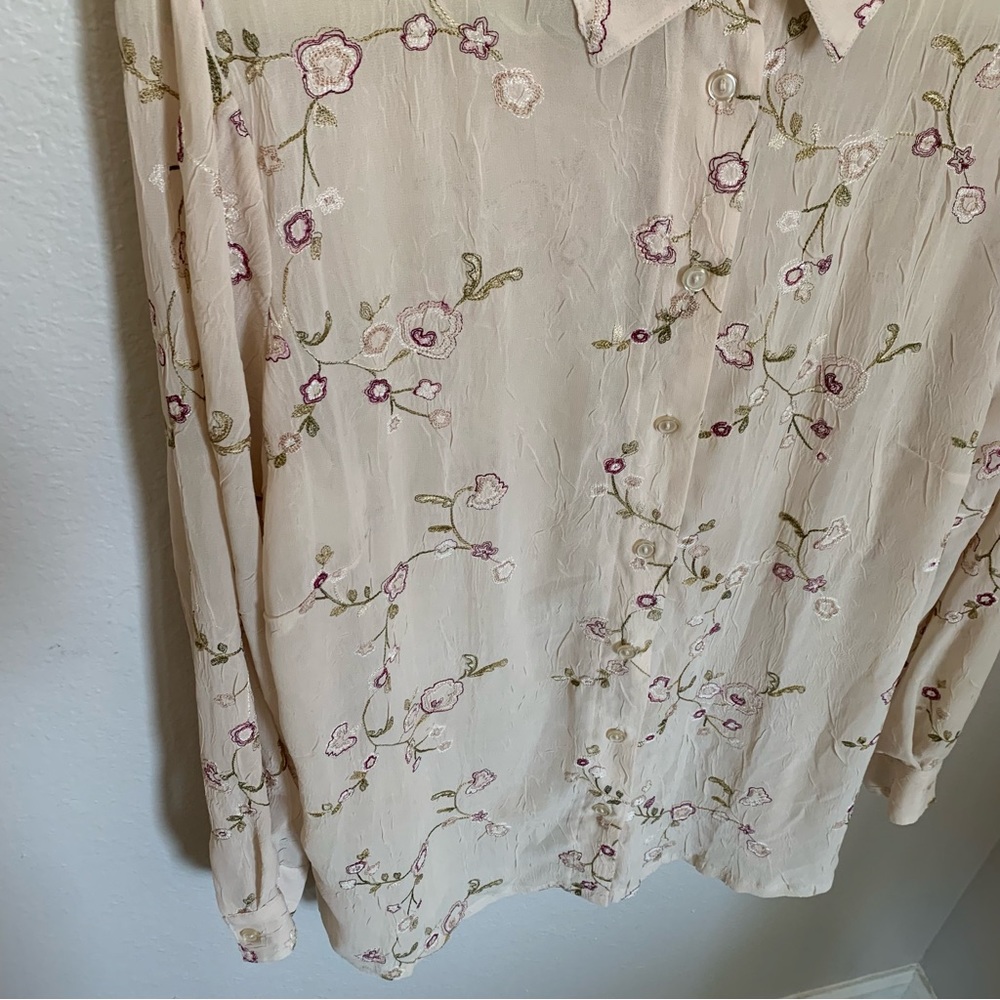 Avenue | Size 14/16 Long Sleeve Floral Button Up Collard Blouse Embroidered - Picture 11 of 13